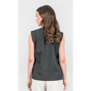 LOFT Black White Pinstripe‎ V-Neck Flutter Ruffle Top Sleeve Blouse - Size S